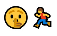 A 'be quiet' emoji followed by a running person