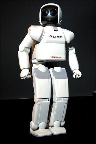 A short and chunky humanoid robot capable of jumping, running and climbing stairs