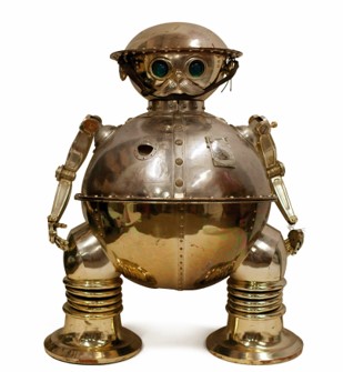 Another humanoid based robot, though this one has a spherical body and is made up of bronze plates bolted together. Has the appearance of a Steampunk Victorian era robot, although the movie it is in was filmed long before the phrase Steampunk was coined.
