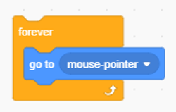 A complete script of a 'forever' block with a 'go to mouse pointer' block inserted