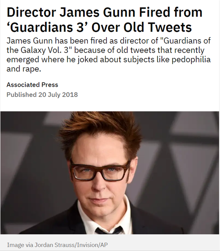 Pennawd Newyddion: Director James Gunn Fired from 'Guardians3' Over Old Tweets