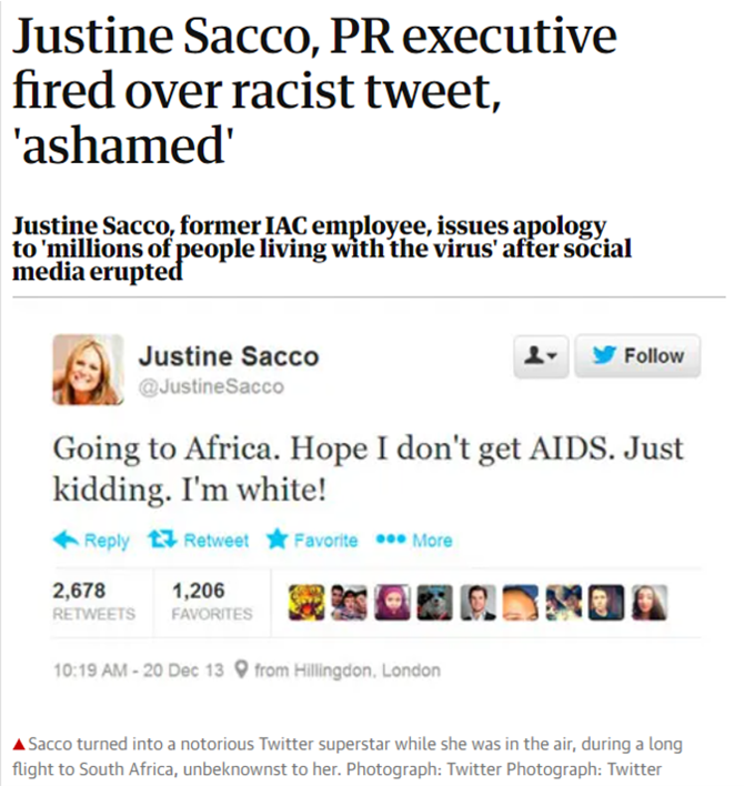 Pennawd Newyddion: Justine Sacco, PR Executive fired over racist tweet, 'ashamed'