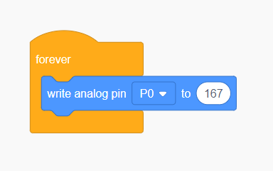The forever loop contains an 'write analog pin P0 to 167' block
