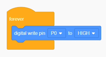 A forever loop containing a 'digital write pin P0 to HIGH' block