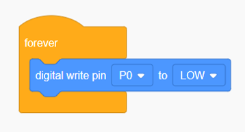 A forever loop containing a 'digital write pin P0 to LOW' block