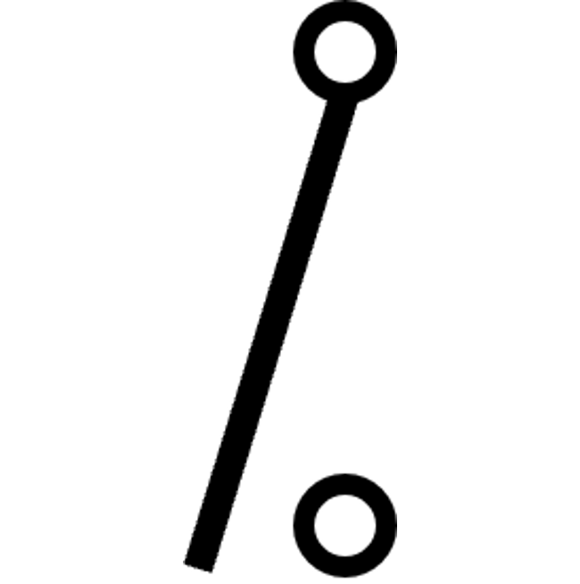 A small circle above another with a straight line from the bottom centre that goes out in a slight diagonal to show it is not connected to the bottom circle.