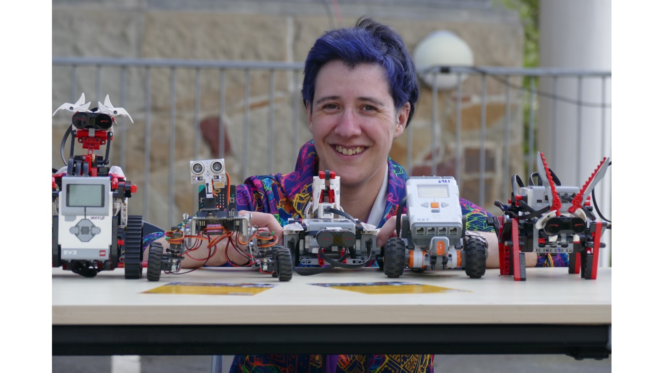 Tally Roberts with a range of educational robots