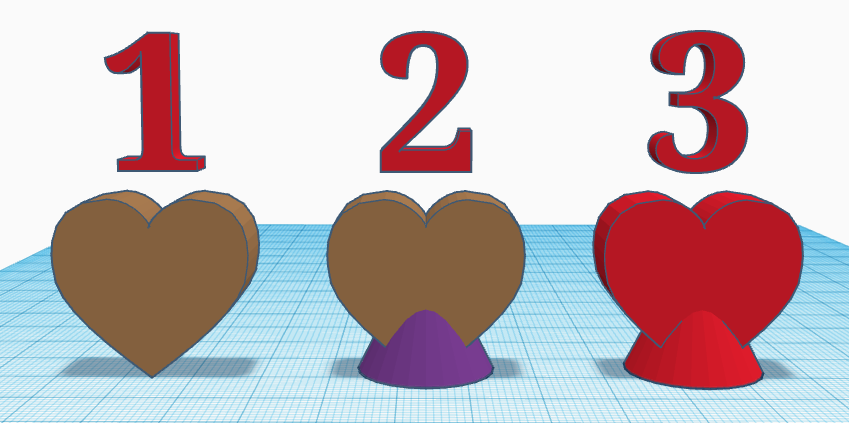 Each stage labelled and demonstrated in Tinkercad.