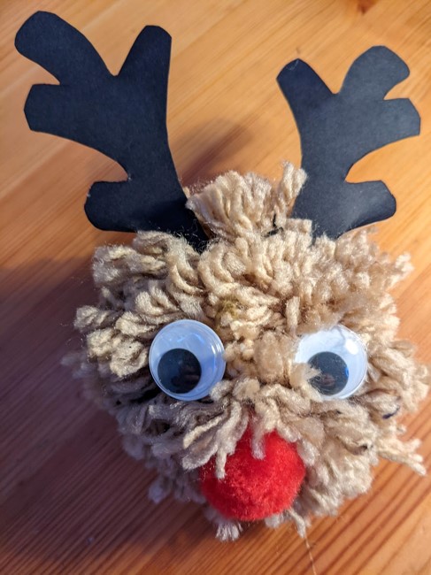 An example of a completed Rudolph pom-pom
