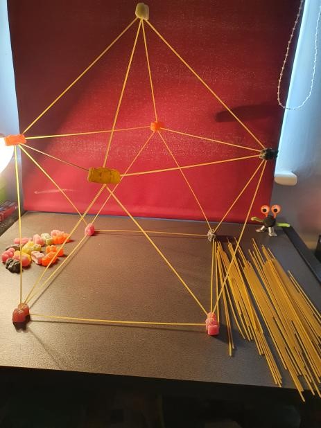 An example of how spaghetti and Jelly Babies can create large 3D structures