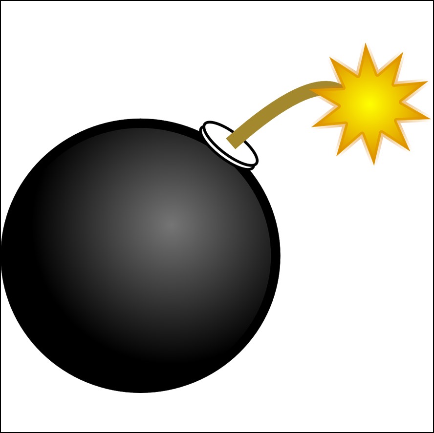 A cartoon of a round bomb with a lit fuse