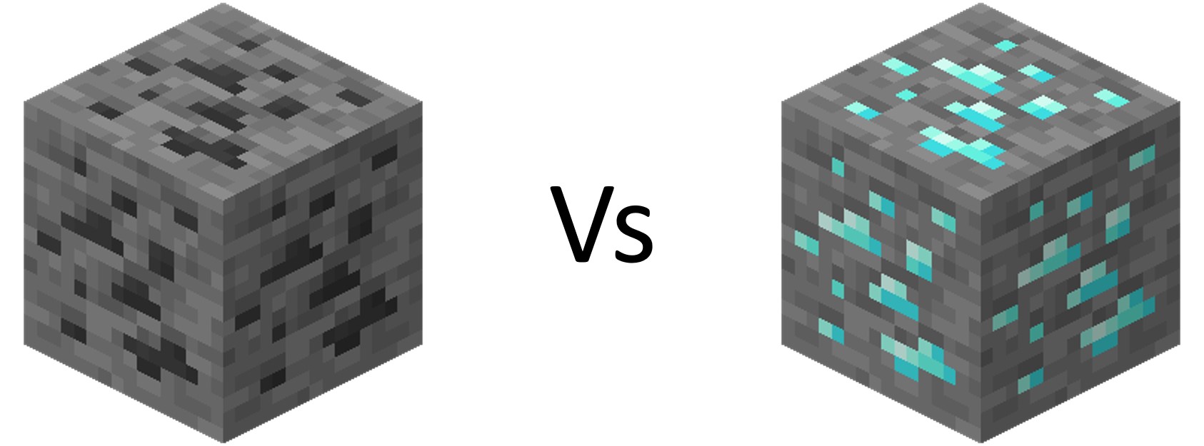 A block of coal ore vs a block of diamond ore from Minecraft