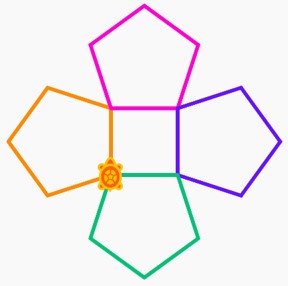 four pentagons arranged to touch corner to corner with a square 'hole' in the middle