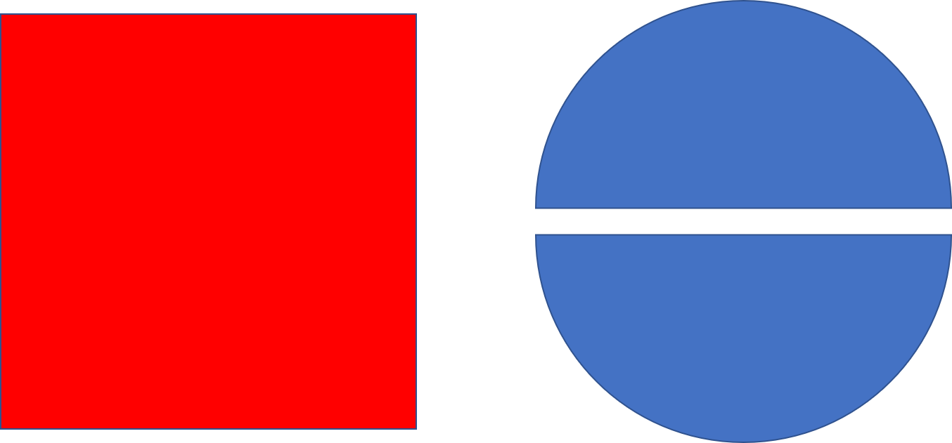 A square and two semi-circles. The straight side on each semi-circle is the same length as a side of the square