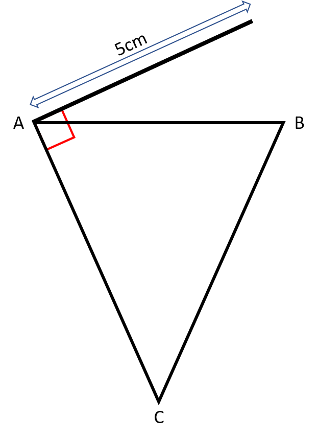 a line added to the previous triangle from point A, at a 90° angle to the line AC.