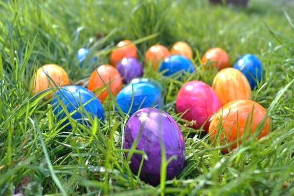 Brightly coloured egg display